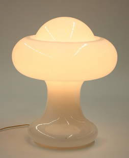 Italian table lamp, after Luciano Vistosi: Italian opaque glass table lamp after Luciano Vistosi, circa 1970, with an organic mushroom form, 14''h x 12''w