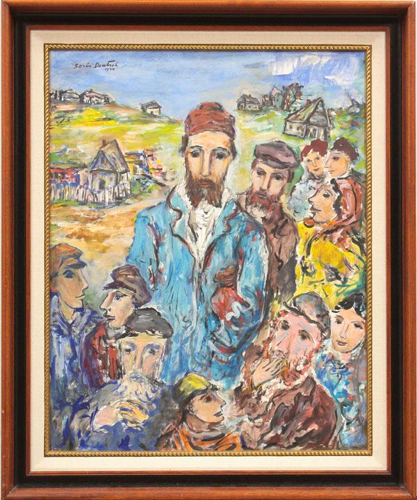 Painting, Boris Deutsch, Figure Group: Framed oil on canvas, ''Russian Villagers,'' 1970, by Boris Deutsch (Californian,1892-1978), signed and dated ''Boris Deutsch 1970'' upper left, sight: 29''h X 23''w, overall: 35.5''h x 30''w