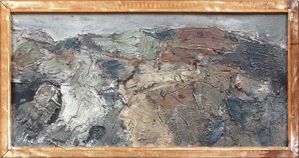 Painting, Louis B. Siegriest, Mountain Top: Framed mixed media on board, ''Mountain Top'', by Louis B Siegriest (Californian, 1899-1989) signed ''Siegriest'' lower left center, exhibition title label (Bohemian Club, San Francisco) affixed verso
