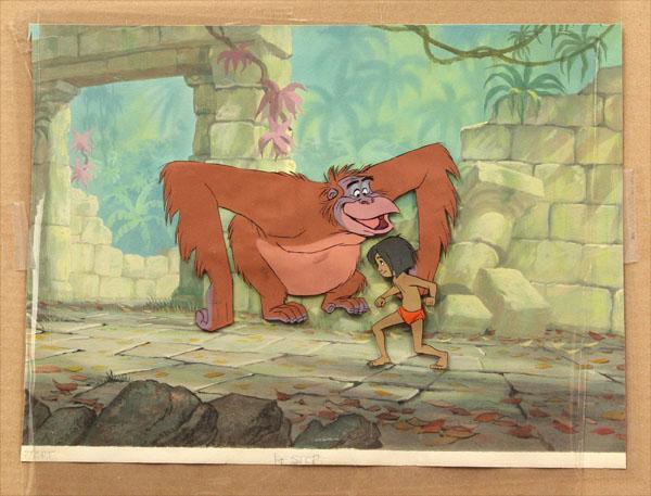 Animation Cell from The Jungle Book: Unframed (matted) animation cell, ''Mowgli and King Louis (from Walt Disney's, Jungle Book)'', 1967, gouache on celluoid, title label affixed verso (from the collection of George & Marcia Lucas), sigh