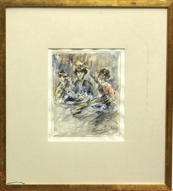 Watercolor, bearing signature Isaac Israels: Framed watercolor, Three Women, bearing signature ''Isaac Israels'' lower right, dated ''98'' lower right, overall: 22.75''h x 20.75''w