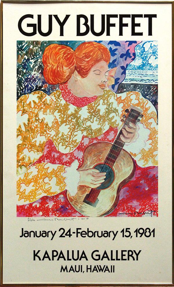 Print, Guy Buffet: Framed poster, ''Guy Buffet, Kapalua Gallery'', 1981, signed by Guy Buffett (American, b.1943), sight: 35.5''h x 21.5''w, overall: 36''h x 22''w