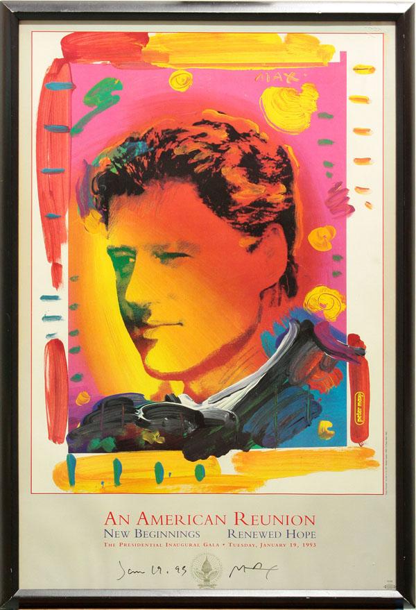 Framed poster, Peter Max (American 1937- ): Framed poster ''An American Reunion -New Beginnings Renewed Hope'', 1993, by Peter Max (American 1937- ) signed and dated, Max Jan 19, 1993, lower center, overall: 38''h x 26''w