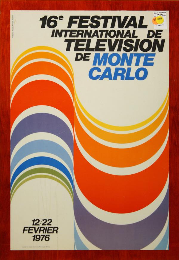 Print, Monte Carlo Film Festival: Framed print laid down on board, ''16th International Festival de Television de Monte Carlo, 12/22 Fervier 1976'', by Creation Studio Bazzoli, Monaco, overall: 26''h x 18''w