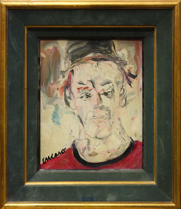 Painting, Pascal Cucaro: Framed oil on board, Portrait of a Man Wearing a Hat, by Pascal Cucaro, signed ''Cucaro'' lower left, sight: 10''h x 8''w, overall: 15.75''h x 13.75''w