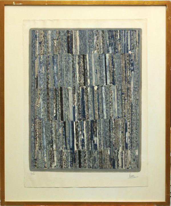 Lithograph, Blue and Gray Composition: Framed lithograh, Abstract, by Cesar Baldaccini (French 1921 - 1998), signed lower right, #15/100, sheet: 30.25''h x 22''w