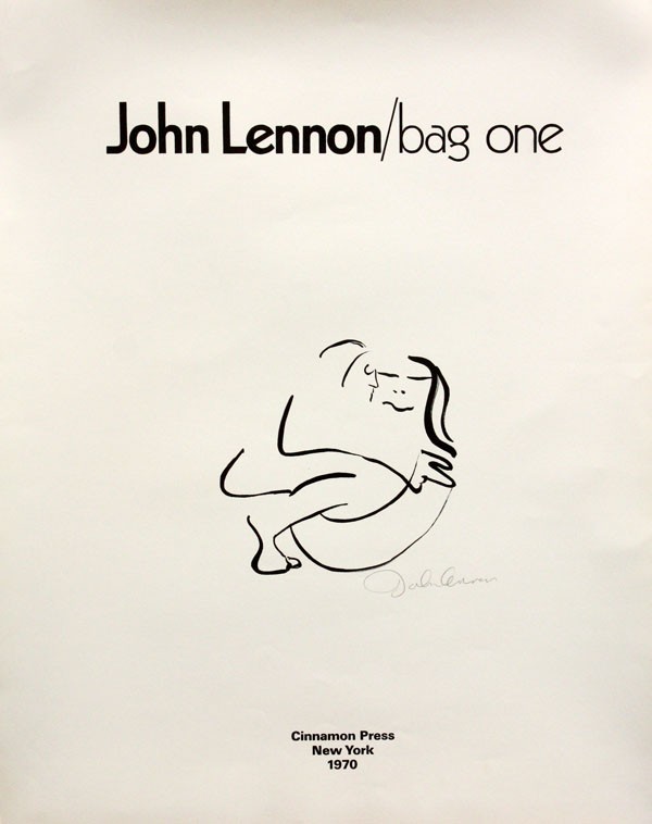 Lithograph, John Lennon, Bag One cover sheet: Unframed lithograph, ''John Lennon/Bag One'' portfolio title sheet, 1969 (published in 1970), by John Lennon (English, 1940-1980), pencil signed ''John Lennon'' lower center right, sheet: 30''h x 22.9
