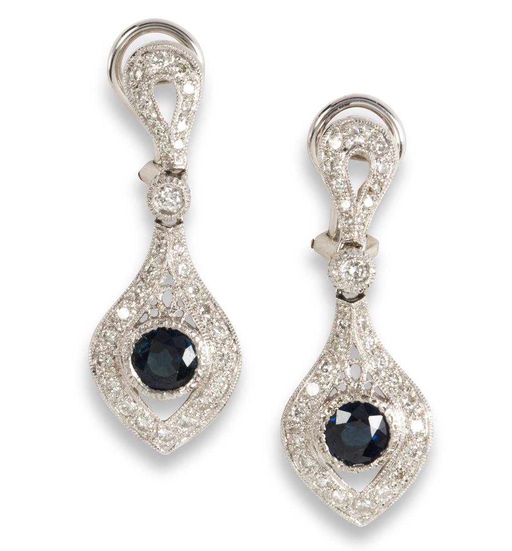A pair of sapphire, diamond and platinum earrings (1 of 1)