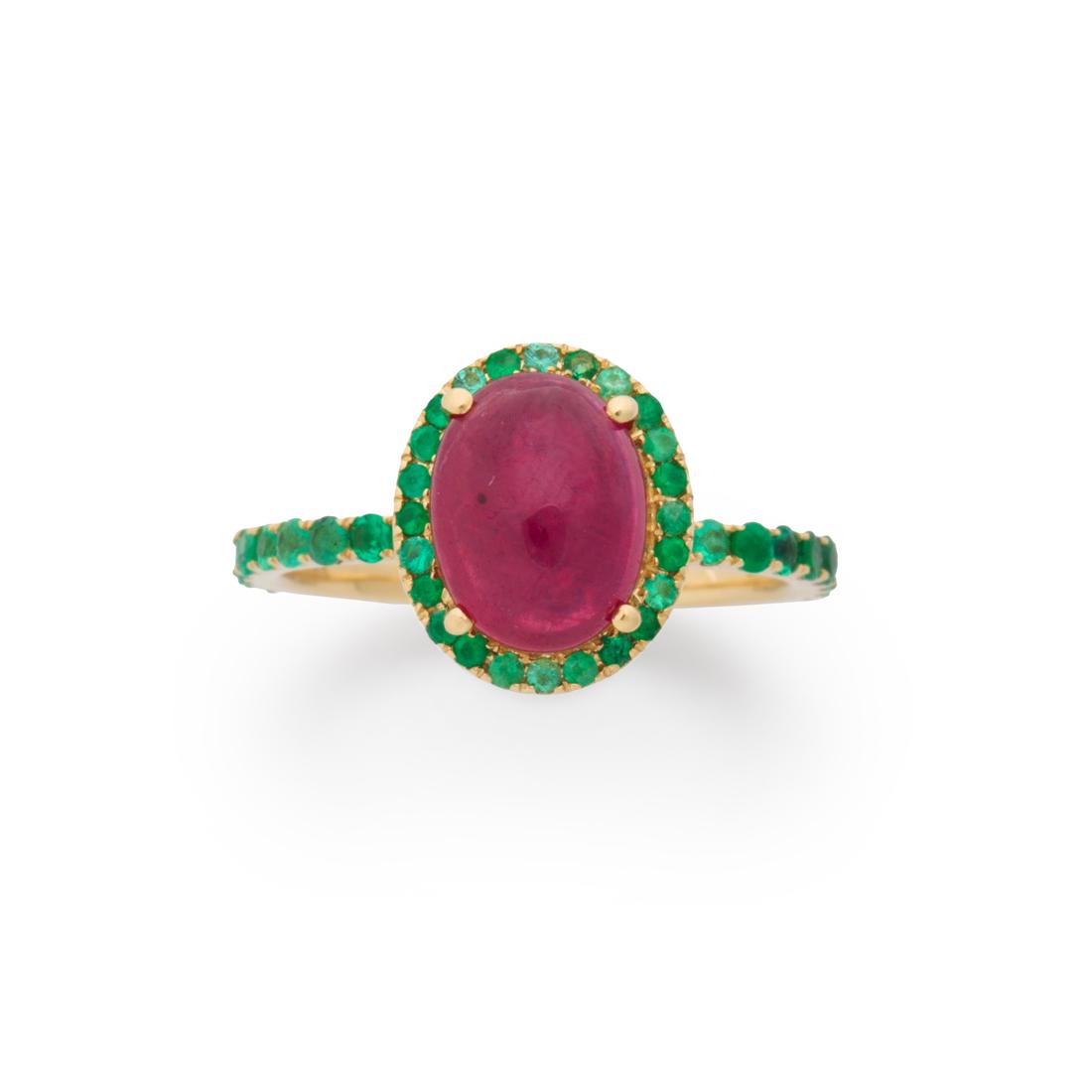 A ruby, emerald and eighteen karat gold ring (1 of 2)