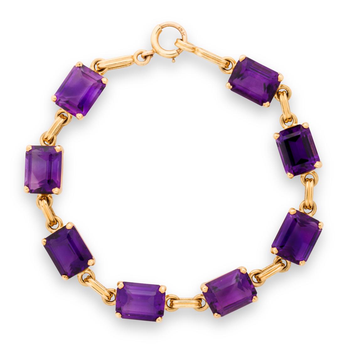 An amethyst and fourteen karat gold bracelet (1 of 2)