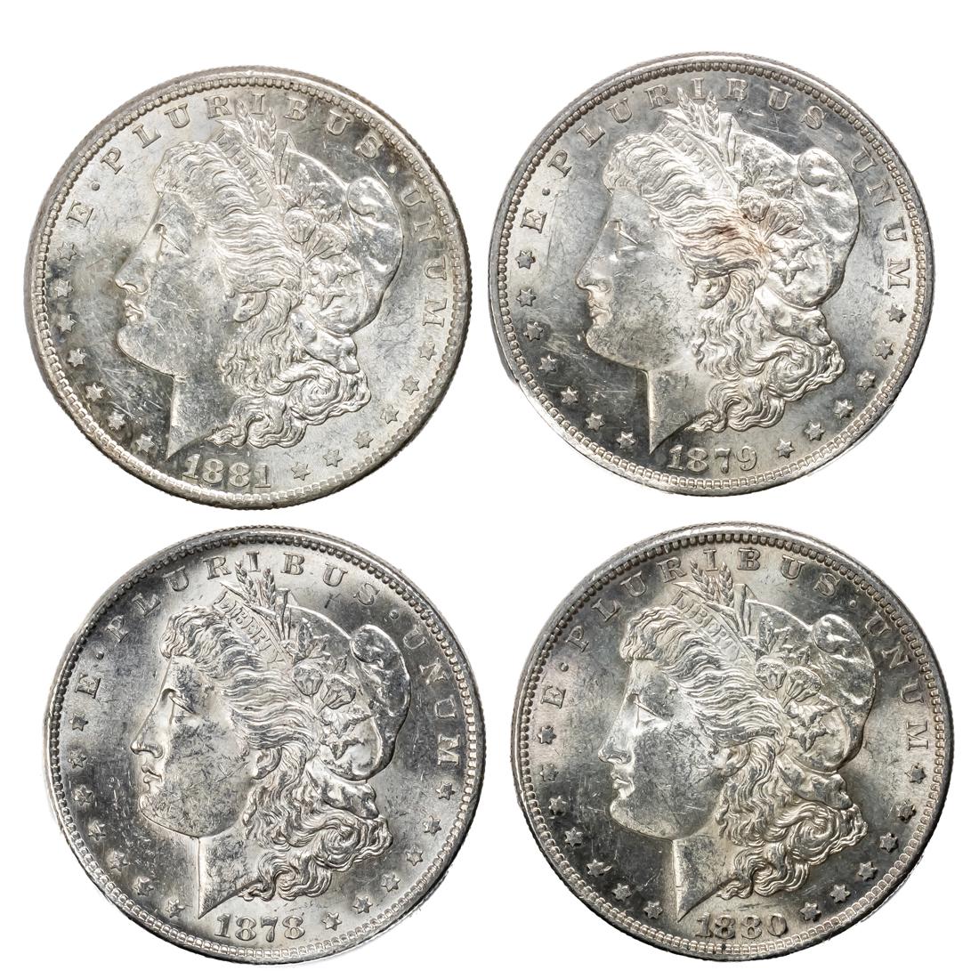 (Lot of 4) Morgan Silver Dollars, 1878S- 1881 S, Ch BU (1 of 2)