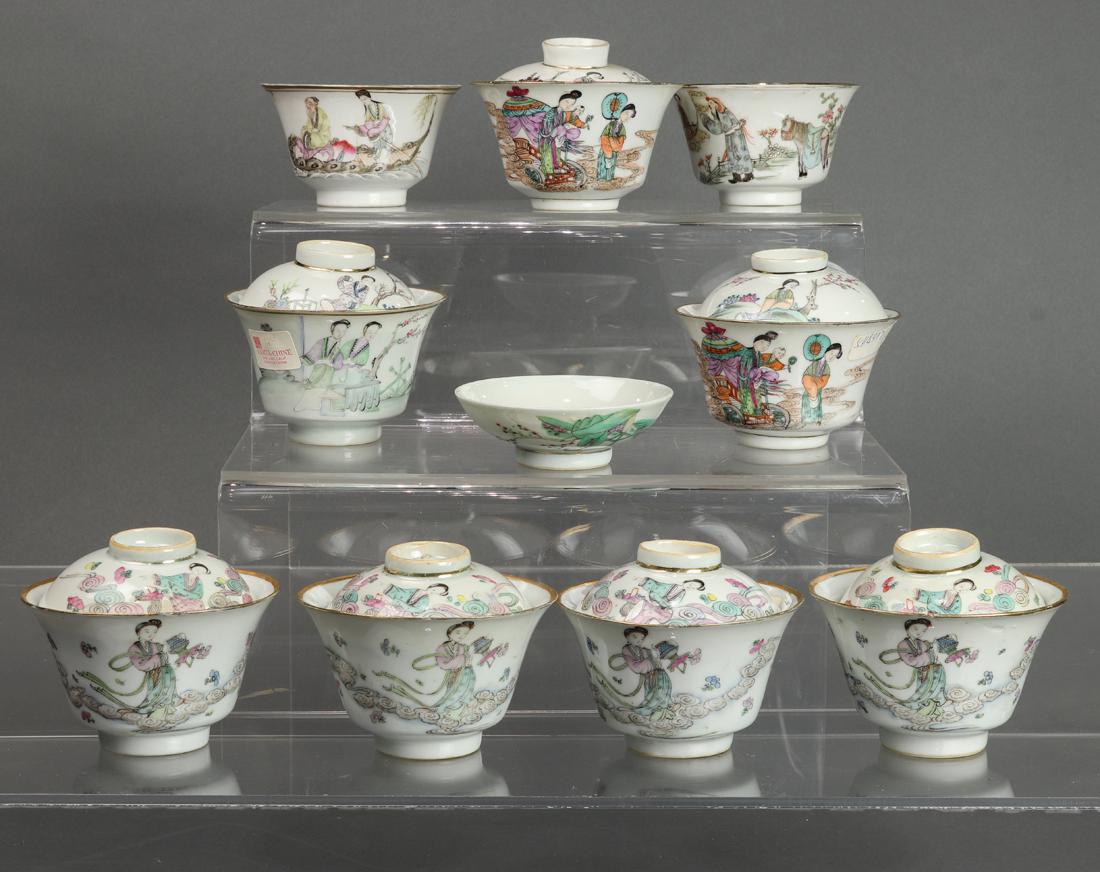(lot of 17) Chinese famille rose bowls and lids (1 of 4)