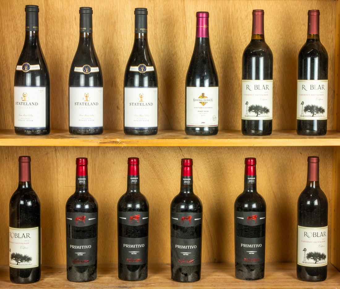 Assorted California red wines (case): (lot of 12) Assorted California red wines, consisting of (3) Stateland Cellars Reserve Pinot Noir 2012; Kendall-Jackson Vinter's Reserve Pinot Noir 2015; (4) Roblar Cabernet Sauvignon 2012 and (4) Pri