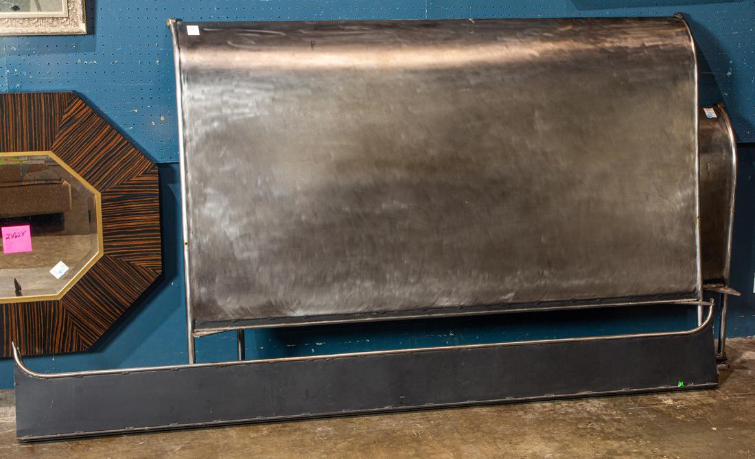 Queen Size silvered metal/pewter sleigh bed by Dunkirk: Queen Size silvered metal/pewter sleigh bed by Dunkirk, 45.5"h