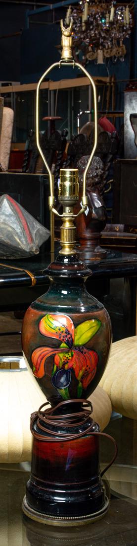Moorcroft tubelined pottery vase mounted as a table: Moorcroft tubelined pottery vase mounted as a table lamp, 19"h