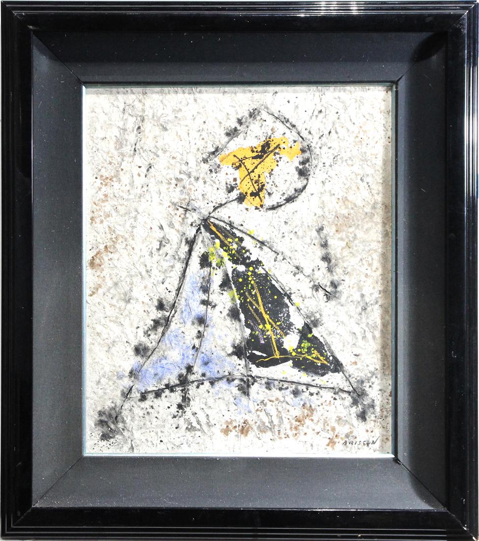 Painting, Pierre Marie Brisson: Pierre Marie Brisson (French b. 1955), "Dame Des Felines," mixed media on canvas, signed lower right and titled verso, overall (with frame): 31"h x 27.5"w