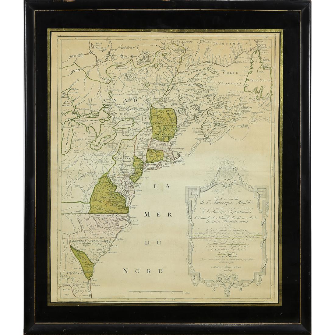 Map, Matthew Albert Lotter: Matthew Albert Lotter (French, 1741-1810), "Carte Nouvelle de L'Amerique Angloise contenant tout ce que les Anglois possedent sur le Continent de L'Amerique Septentrionale, (1778)," copper engraved ma
