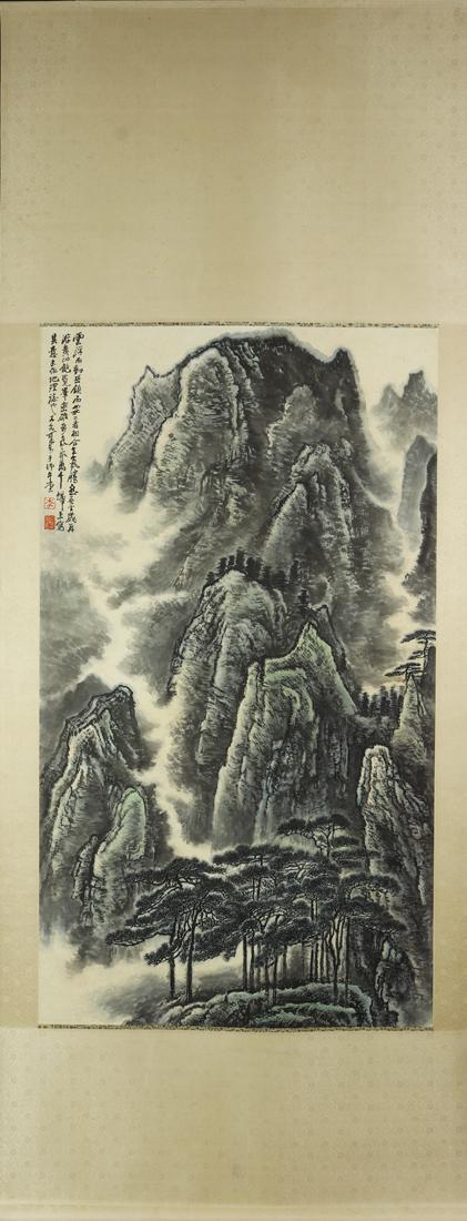 Manner of Li Keran (1907-1989) - Landscape: Manner of Li Keran (1907-1989) - Landscape, hanging scroll, ink and color on paper, 48"h. x 27"w.