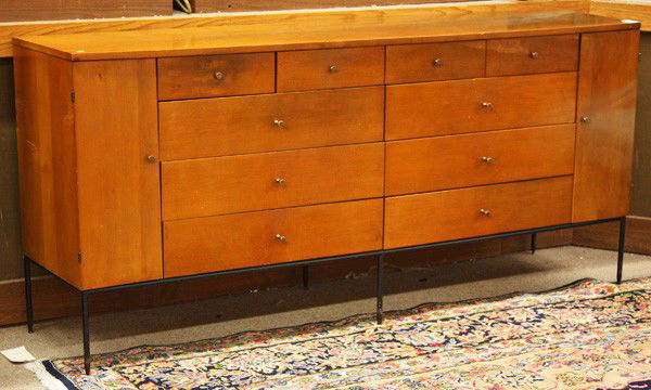 Paul McCobb Planner Group cabinet: Paul McCobb (1917-1969) 'Planner Group' lacquered birch cabinet, circa 1950, for the Winchendon Furniture Company, four drawers flanked by two cupboards, below six drawers divided into two groups of t