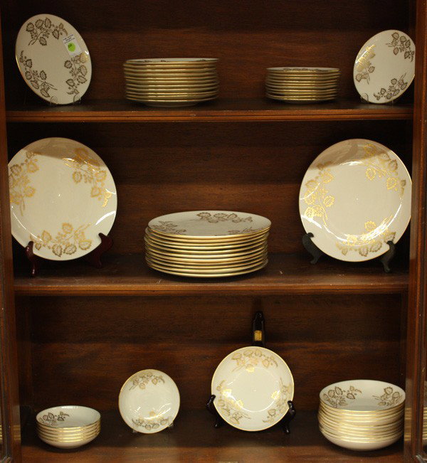 Lenox Celeste porcelain table service: (lot of 71) Lenox 'Celeste'' porcelain table service, with a cream ground and applied floral gilt sprays, and a gilt edge, including 13 dinner plates 10.25''w, 12 salad plates 8''w, 11 bread plates 6.