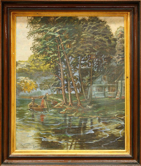 Painting, Ernest Lorenz-Murowana, German: Framed oil on canvas, ''September Morning,'' 1920, by Ernest Lorenz-Murowana (German 1872-1950), signed, dated, and inscribed ''Lorenz-Murowana, Lehde '20,'' lower left, title label affixed verso, sig