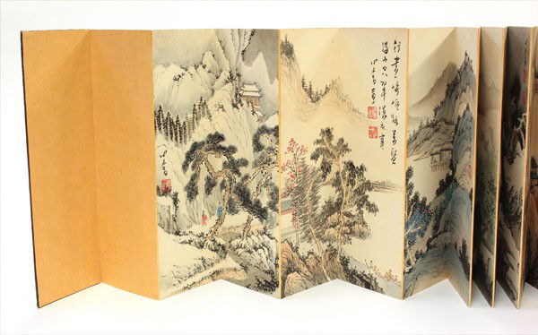 Chinese Album, Pu Ru (after), Landscape: Chinese eight double-leaf painting album, Landscape of the Four Seasons, after Pu Ru (1896-1963), ink and color on paper, each bearing the signature 'Xinyu' and one/two seals, painting: 12.5'' x 8.5''
