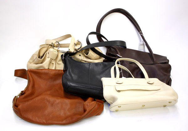 Designer purses: (lot of 5) Purses, including; Justin Mary Jane casual purse, Antonio Melani Hobo purse, Banana Republic Hobo Purse, Sequoia, France purse, and a Cole Haan tote, largest: 20''h x 17''w x 6''d
