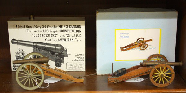Model cannons: (lot of 4) Model cannons, including 1 Poacher unassembled German cannon in box, an Exact Scale Products ''United States Navy 24 Pounder Ship's Cannon'' unassembled in box, plus two assembled cannons, 