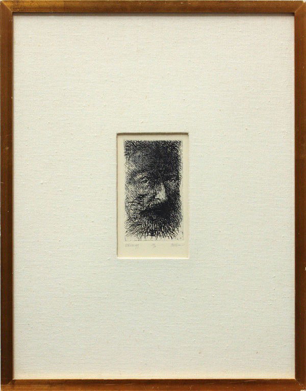 Etching, Leonard Baskin, Thomas Eakins: Framed etching, ''Eakins,'' 1915, by Leonard Baskin (American, 1922-2000), signed ''Baskin'' lower right, numbered ''35/50,'' overall: 19''h x 15''w