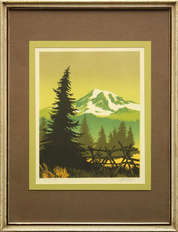 Print, Walter Butts, Sentinel: Framed color lithograph, ''Sentinel'', by Walter Butts (American, 20th century), signed in pencil ''Walter Butts'' lower right, titled in pencil lower left, overall: 26''h x 20''w
