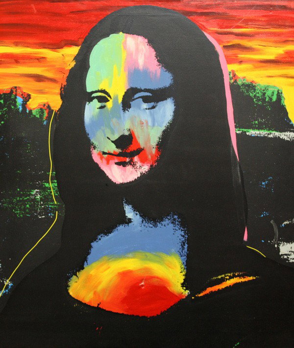 Silkscreen, Abstract Mona Lisa: Unframed silkscreen on canvas, Abstract Mona Lisa, American School (20th century), initialed ''SAK'' verso, edition 3/95, overall: 44''h x 37''w