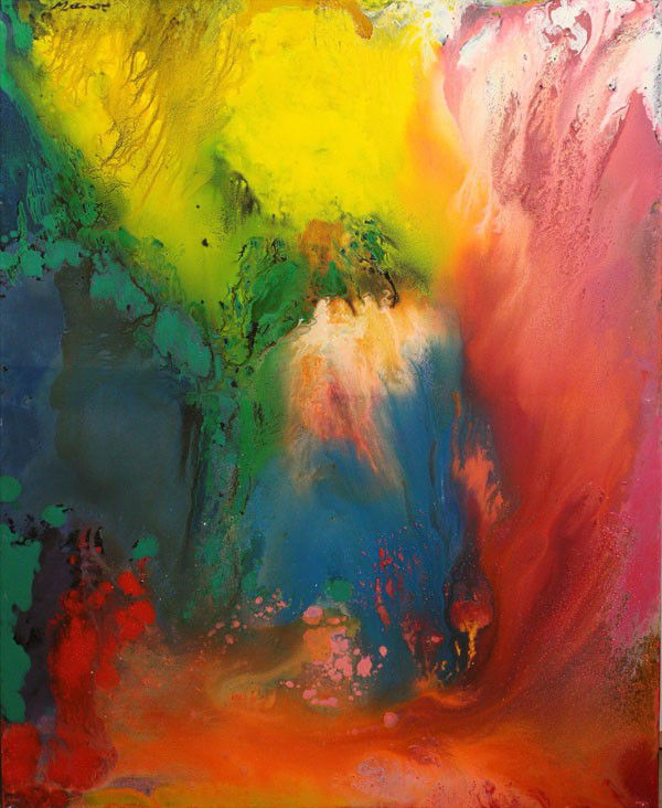 Painting, Manor Shadian, End of the Rainbow: Unframed mixed media on canvas, ''The End of the Rainbow'', by Manor Shadian (Californian, b.1931), signed and titled verso, overall: 53''h x 43''w