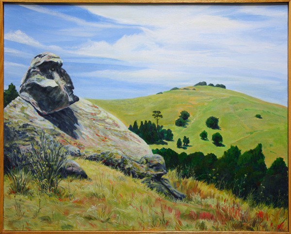 Painting, Michael Fram: Framed oil on canvas, ''Old Man Rock, Coyote Hills'', 2001, by Michael Fram (American, Contemporary), signed and dated ''M. Fram 2001'' lower right, overall: 25''h x 31''w