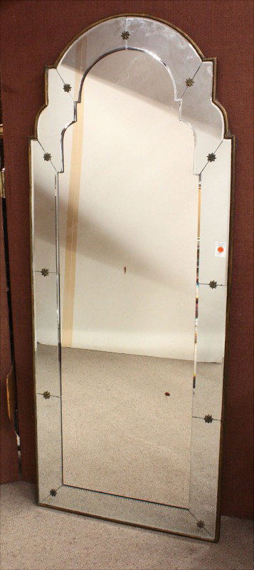 Pair of Italian style wall mirrors: Pair of Italian style wall mirrors, executed in the Venetian style with bevelled frames having gilt mounted rosettes surrounding the central looking glass, 68''h x 27''w