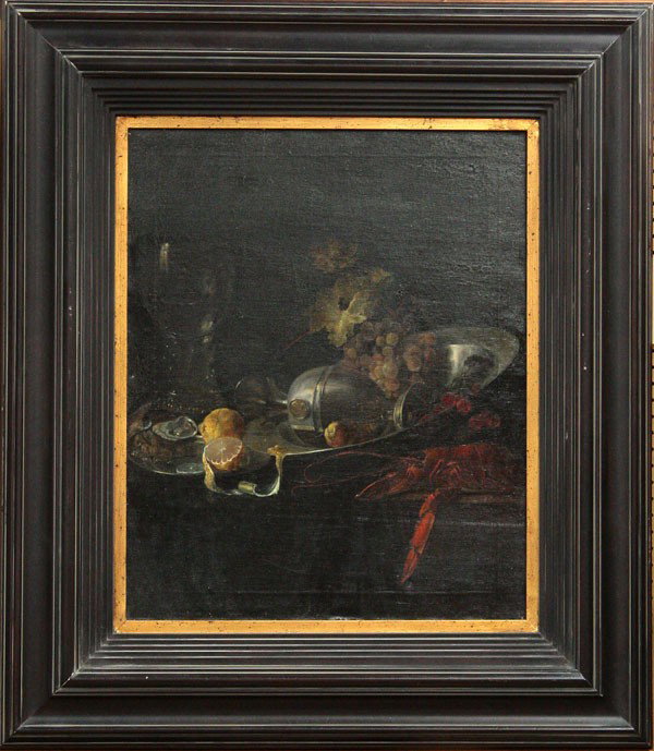 Painting, Dutch School (19th century), Still Life: Framed oil on canvas, Still Life with Lobster, Dutch School (19th century), unsigned, sight: 29.5''h x 24''w, overall: 45.5''h x 39.5''w