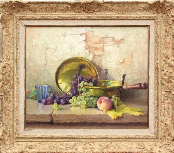 Painting, Robert Chailloux, Still Life: Framed oil on canvas, Still Life with Grapes, by Robert Chailloux (French, 1913-2005), signed ''Robert Chailloux'' lower left, sight: 17.5''h x 21''w, overall: 26''h x 29.5''w