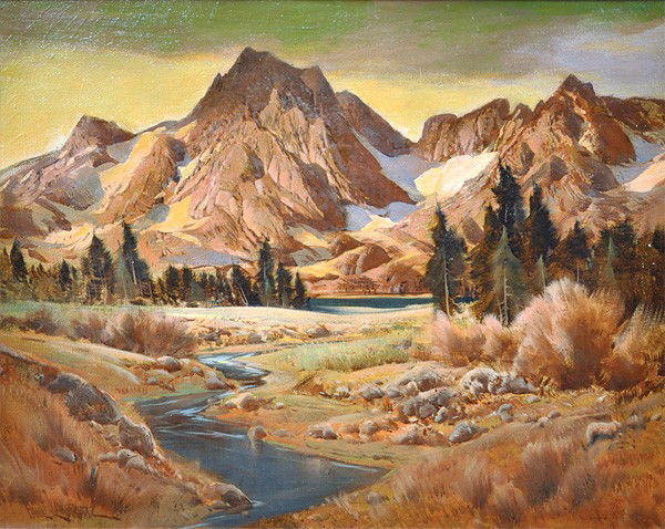 Painting, Paul Lauritz, Sequoia National Park: Framed oil on canvas, ''Sequoia National Park'', by Paul Lauritz (Californian, 1889-1975), signed ''Paul Lauritz'' lower left, title inscribed verso, sight: 23.5''h x 30''w, overall: 33''h x 39.5''w
