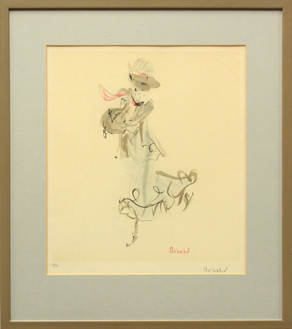 Lithograph, Christian Berard, Lady Ice Skating: Framed color lithograph, Collette, by Christian Berard (French, 1902-1949), signed in pencil ''Berard'' lower right, signed on the stone ''Berard'' lower right, edition 43/50, sight: 15.75''h x 14''w,