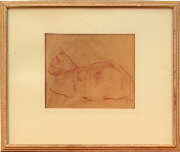Drawing K.S. Williams, Cat: Framed pastel on paper, Resting Cat, 1935, by K.S. Williams (19th/20th Century), sight: 8''h x 9.5''w
