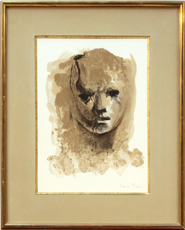 Lithograph, Leonor Fini, Visage: Framed lithograph, Visage, by Leonor Fini (French/Italian, 1908-1996), signed ''Leonor Fini'' lower right, numbered edition of 220 lower left, sight: 15''h x 10.5''w, overall: 22''h x 17.75''w