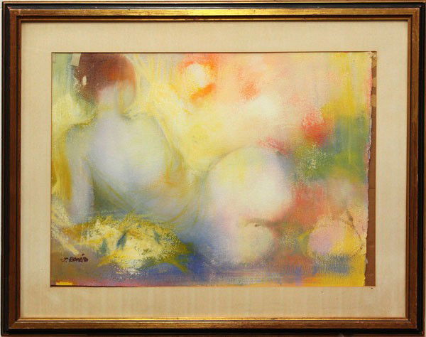 Pastel, Jordi Bonas, Female Nude: Framed pastel on paper, Female Nude, by Jordi Bonas (French, b. 1937), signed ''J. Bonas'' lower left, overall: 30''h x 38''w