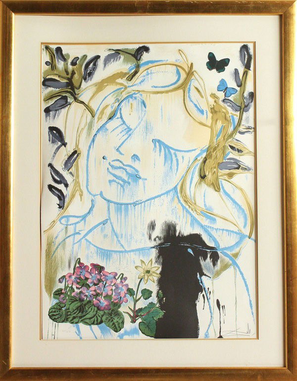 Lithograph, after Dali, Four Season - Spring: Framed color lithograph, ''Four Seasons - Spring (Le printemps)'', after Salvador Dali (Spanish, 1904-1989), bears signature ''Dali'' lower right, edition numbered 140/200 lower left, certificate affi