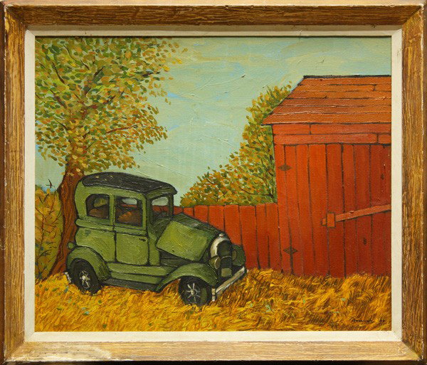 Painting, Fernandez, Van Gogh, Fauvist: Framed oil on canvas, ''Old Car with Fence'', American School (20th century), signed and dated ''Fernandez, '59'' lower right, overall: 28''h x 24''w