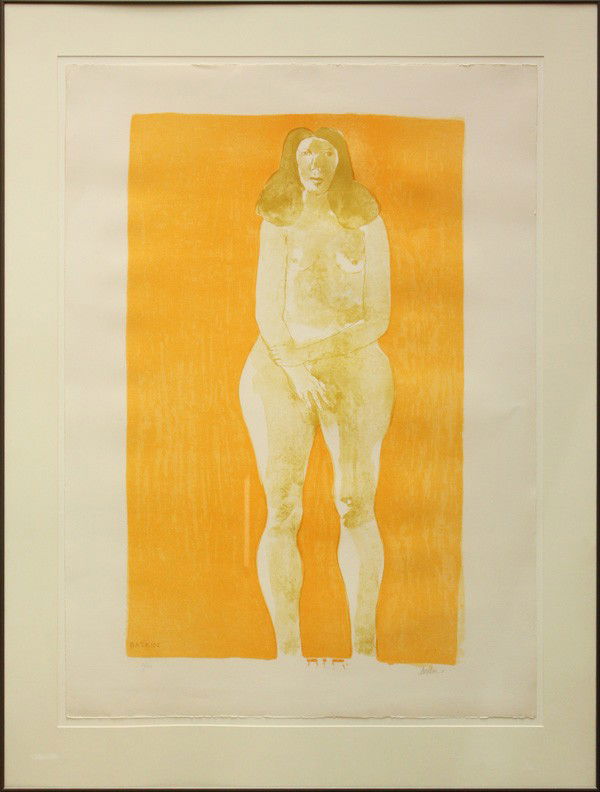 Lithograph, Leonard Baskin, Eve: Framed lithograph, ''Eve,'' 1975, by Leonard Baskin (American, 1922-2000), signed ''Baskin'' lower right, numbered edition of 100, overall: 50.25''h x 37''w