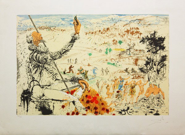 Lithograph, Salvador Dali, Don Quixote: Unframed lithograph, ''Don Quixote,'' after Salvador Dali (French/Spanish, 1904-1989), bears signature lower right, from edition of 300, overall: 22.5''h x 30.5''w