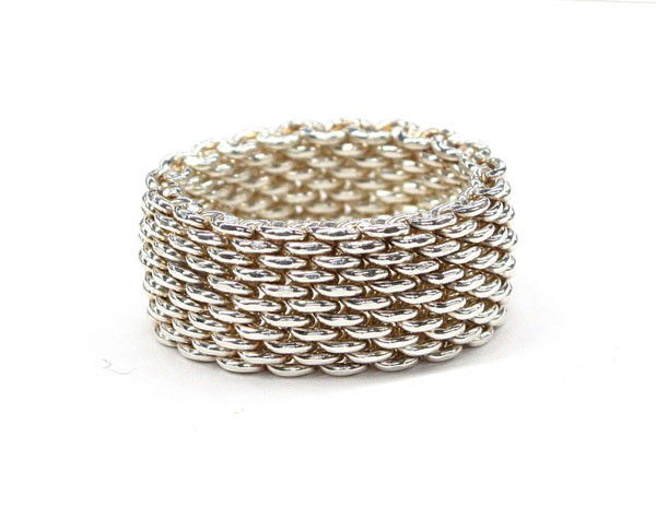TIFFANY sterling silver mesh band ring: Sterling silver TIFFANY & CO mesh band ring. Total ring weight 8.8 grams. Ring size 6.25