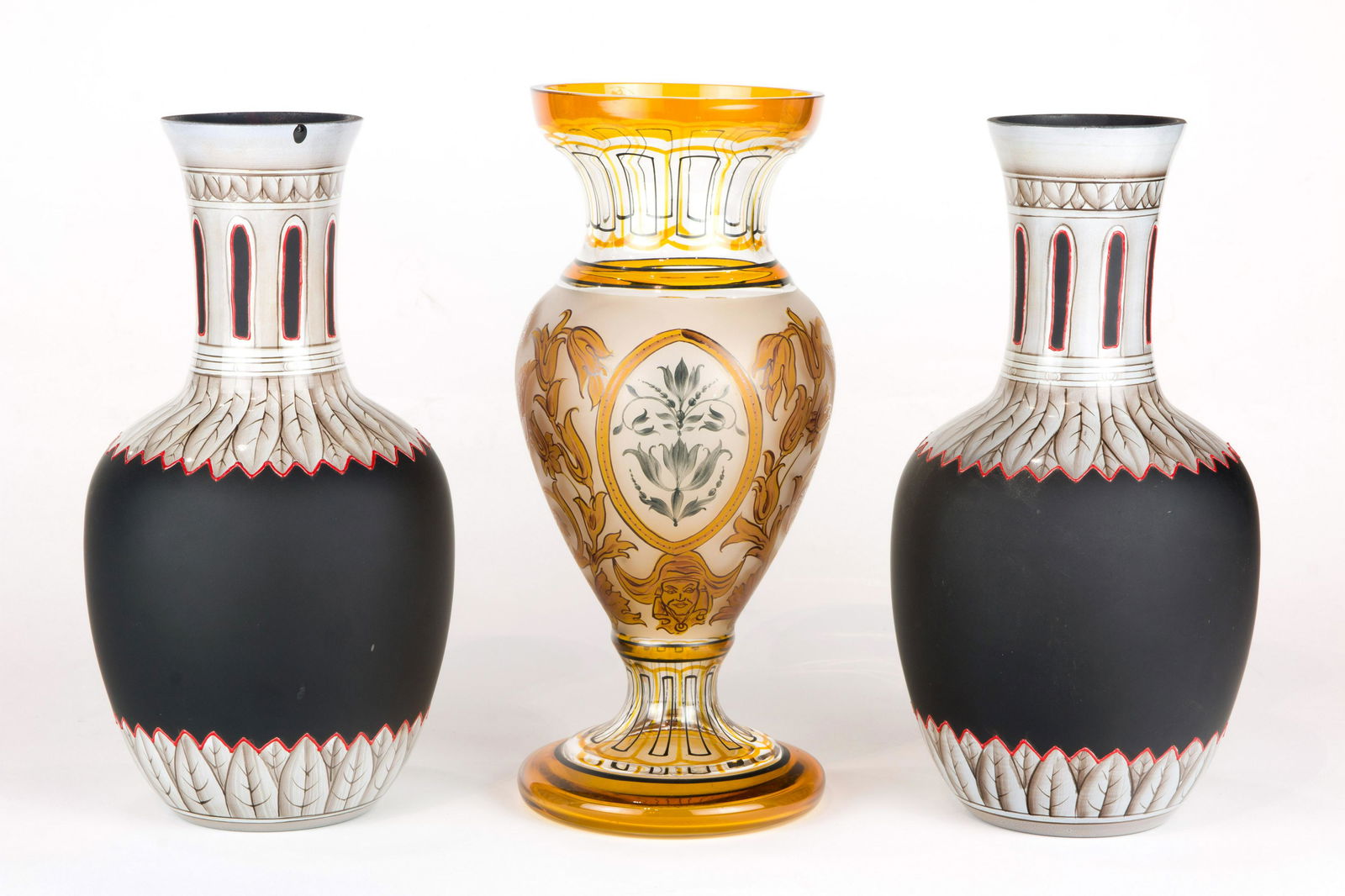 (lot of 3) Continental enameled glass vases, consisting (1 of 5)