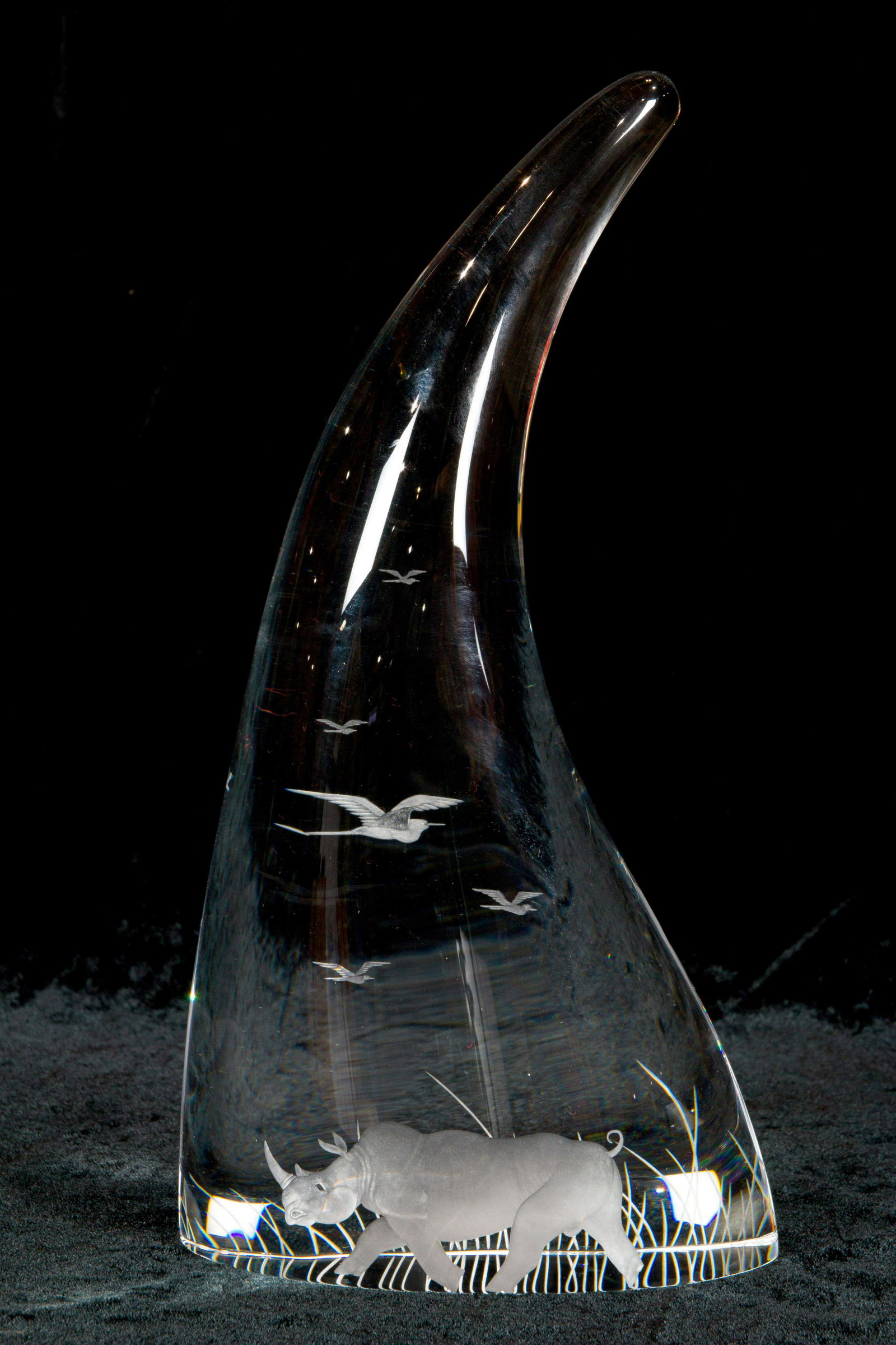 A Steuben limited edition engraved glass rhino horn (1 of 6)