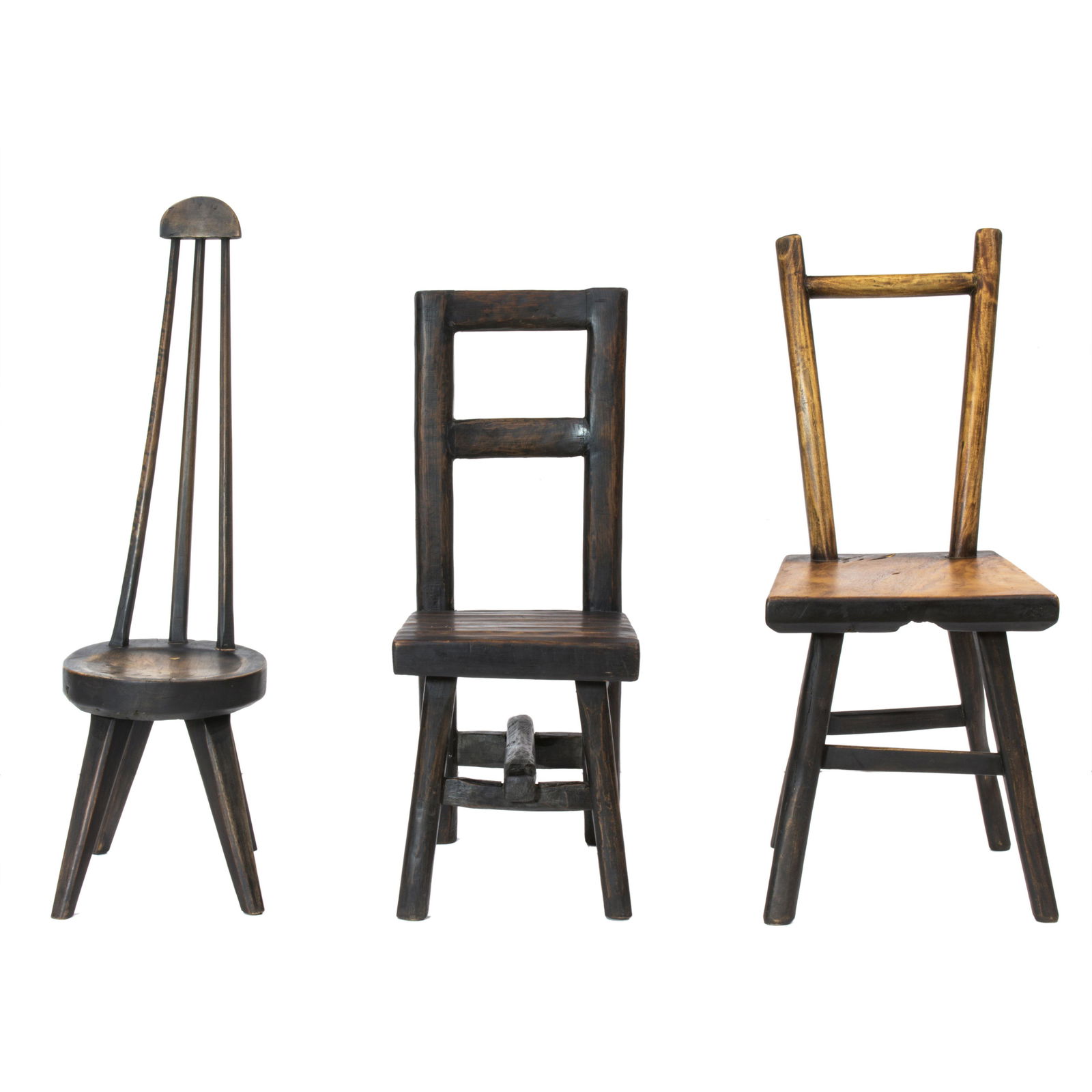 (lot of 3) Japanese Folk Art carved chairs (1 of 3)