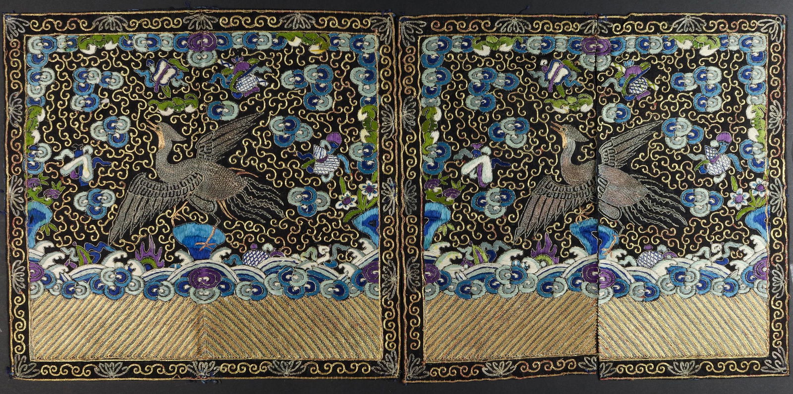 Pair of Chinese embroidered rank badges (1 of 2)